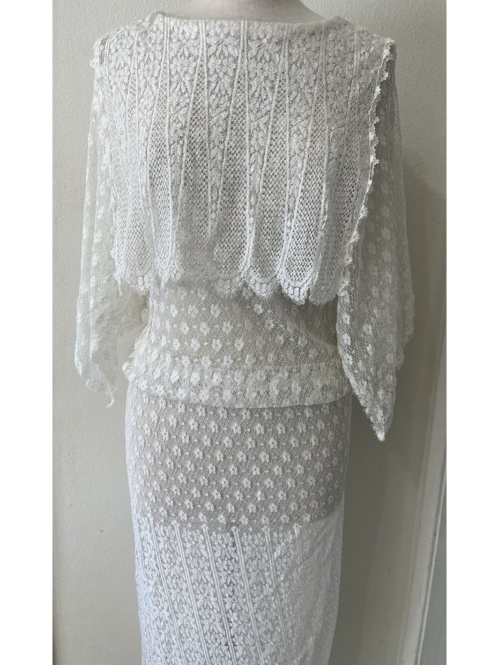 Vtg Jessica McClintock White Lace Prairie Dress Drop Waist Blouson Size 12 M - Picture 10 of 16